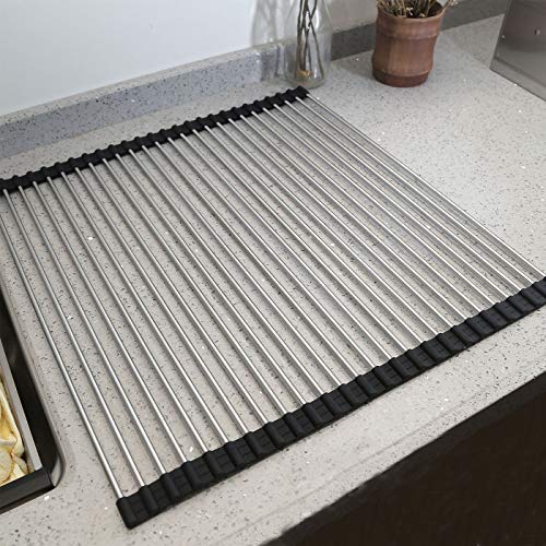 Ahyuan Roll up Dish Drying Rack Over The Sink Kitchen Roll up Sink Drying Rack Portable Dish Drainer Foldable Dish Drying Rack (Black, 20.5''X19.7'') - color: Black, size: Rectangle 20.5 inches x 19.7 inches