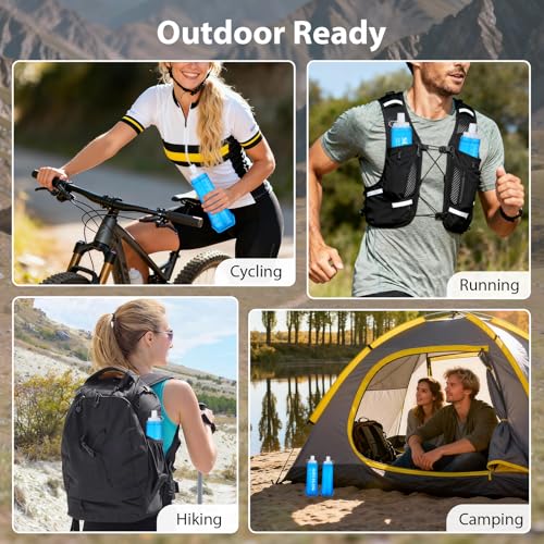 Collapsible Water Bottle 2PCS, BPA-Free Reusable Soft Flask 500ml with Leakproof Cap, Foldable Water Bottle for Running, Walking, Hiking, Camping Cycling