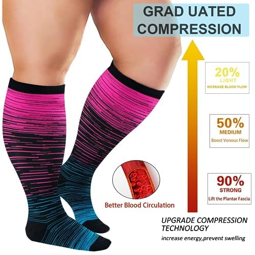4 Pairs Plus Size Compression Socks,Extra Wide Calf - color: Red/Dark Blue/White/Light Blue, size: X-Large