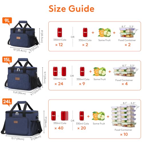 Lifewit Insulated Lunch Box for Men, Lunch Bag Cooler Women, 40-Can 24L - color: Dark Blue, size: Jumbo(24L)