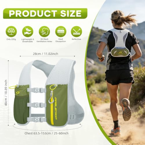Maelstrom Running Vest, Lightweight Hydration Pack with 500ml Soft Flask - color: Green