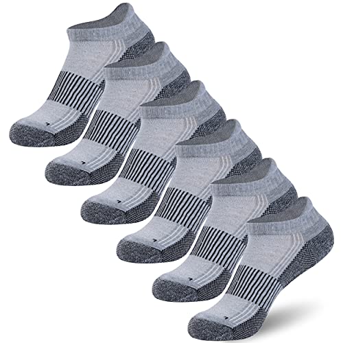 FOOTPLUS Copper Compression Socks,Unisex Cushioned Sole Arch Support Athletic Ankle/Crew Running Hiking Socks - color: 6 Pairs- Grey&black, size: Large-X-Large