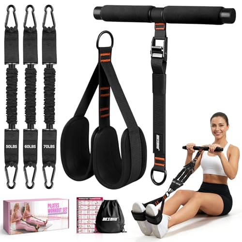 Adjustable Length Pedal Resistance Band with Handle for Working Out, Replaceable 180Lbs Exercise Bands with Foot Pedals, Home Gym Workout Equipment for Women Men Strength Training, Stretching