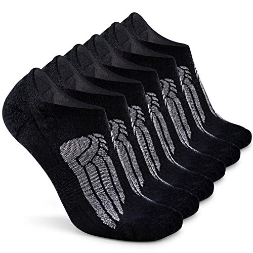 Busy Socks No Show Thin Merino Wool Blend Running Socks with Non-Slip Grips - color: 6 Pairs Black, size: Small-Medium