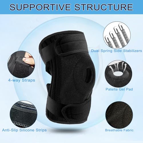 Knee Brace for Men Women with Side Stabilizers,Patella Gel Pad Compression Sleeve,Non Slip Knee Compression Support for ACL Meniscus Tear Running Arthritis,Pain Relief,Injury Recovery - color: Grey