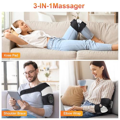 Heated Knee Massager, FSA Eligible 3-in-1 Elbow Shoulder Knee Heating Pad - style: Black White 1 Pack
