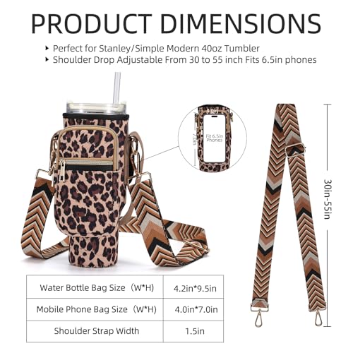 GOEWY Water Bottle Carrier Bag for Stanley Cup 40/30oz with Phone Pockets - color: Leopard（Upgraded with Gift Box）, size: 40oz