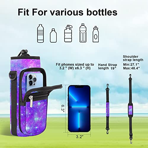 25/32/40/64oz Water Bottle Bag Holder Carrier-Insulated Crossbody Sling Case Sleeve with Strap & Pockets for Men Women Gym Cycling Travel Walking Hiking Camping - color: Purple Galaxy, size: 25oz