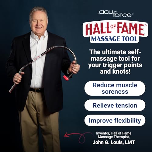 Acuforce Hall of Fame Neck & Back Massager Tool - Trigger Point Massage Tool with Self Massage Hook for Pain Relief, Shoulder, Neck, and Back Muscle Knot Remover - Gift for Men and Women
