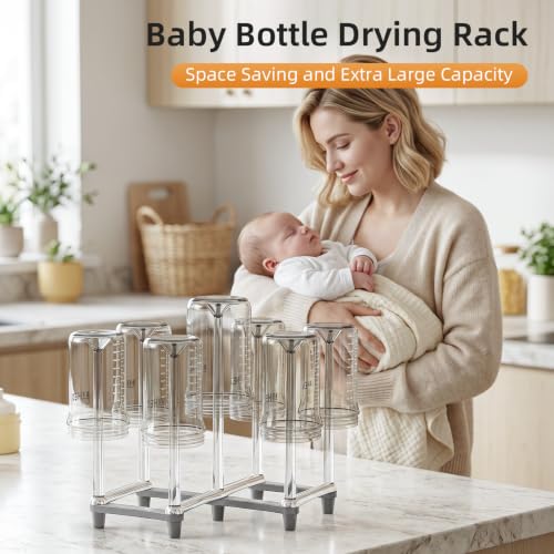 Marbrasse Retractable Cup Drying Rack, Drinking Glass and Sports Bottle Drainer Stand, Plastic Bag Dryer with Non-Slip Bottom for Kitchen Countertop - color: 1p