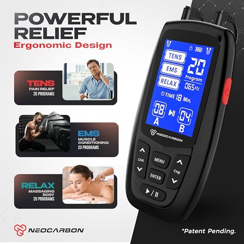 NEOCARBON TENS Unit Muscle Stimulator Ergo Machine for Pain Relief, Black - color: Black