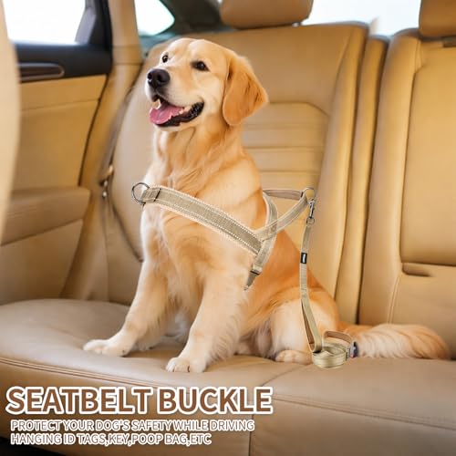 No Pull Dog Harness & 5FT Leash Set with Car Seatbelt Clip,Brown,XL - color: Reflective-Brown, size: XL:Belly Chest-30.6''-39.2''