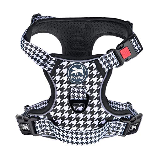 PoyPet Plaid Dog Harness Small, No Pull Vest with Front Clip & Neck Buckle - color: Houndstooth, size: S