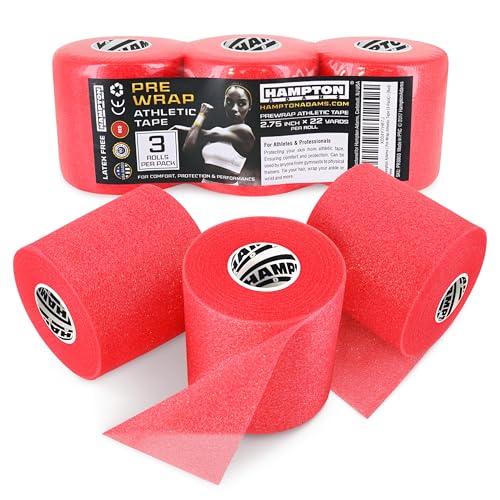 Hampton Adams Pre Wrap Athletic Tape, Non Slip Grip, No Fray Underwrap - color: Red