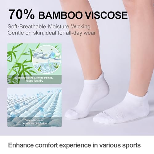 LEVSOX Ankle Compression Socks for Women and Men, Bamboo Viscose Low Cut Cushioned Athletic Running Socks - color: 3 Pairs-white, size: Large