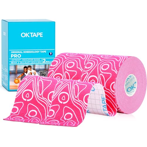 OK TAPE Kinesiology Tape PRO Uncut Latex Free Tape 2in x 16.4ft 2Rolls - color: Pink+white, size: 2 Rolls