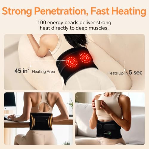 Lower Back Pad with Heat Vibration 3 Levels Adjustable Gifts for Parents - color: Black