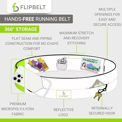 FlipBelt Classic Running Belt, Phone Holder for Running, Money Belt Pouch - color: Reflective Neon Yellow, size: Medium