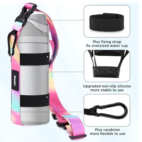 EasyAcc Water Bottle Holder Strap Sling, for Owala FreeSip 24 32 40 oz, Hydro Flask, Cirkul, Yeti, Stanley Flip, Universal Water Bottles, with Carabiner, for Walking Curise Travel (Bottle Excluded) - color: Rainbow