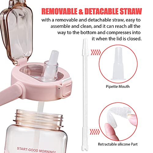 Half Gallon Water Bottle with Sleeve, 64OZ Motivational Water Bottle - color: Pink Rose