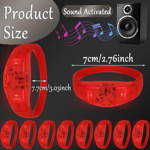 150 Pcs LED Glow Bracelets Sound Activated Light Up Bracelets for Adults Glow in the Dark Party Supplies Birthday Party Favors for Christmas, Halloween, Rave, New Year, Concert - color: Red