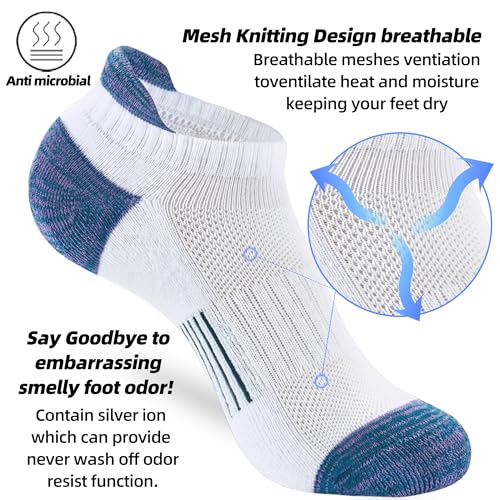 ATBITER Women's Ankle Socks Cushioned Running Athletic No Show Socks-6Pairs - color: 6pairs 6white-cute, size: 8-10