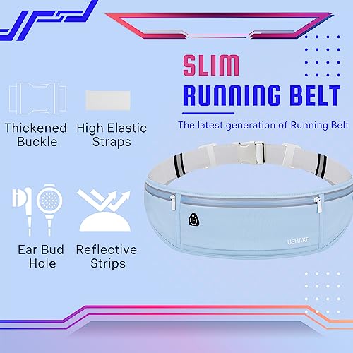 USHAKE Slim Running Belt, Bounce Free Fanny Pack Phone Holder - color: Light Blue