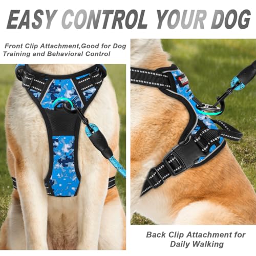 BARKBAY Dog Harness No Pull for Small Sized Dog Front Back Clips,Dog Vest - color: Blue Camo, size: Small(Chest:19.5-26")