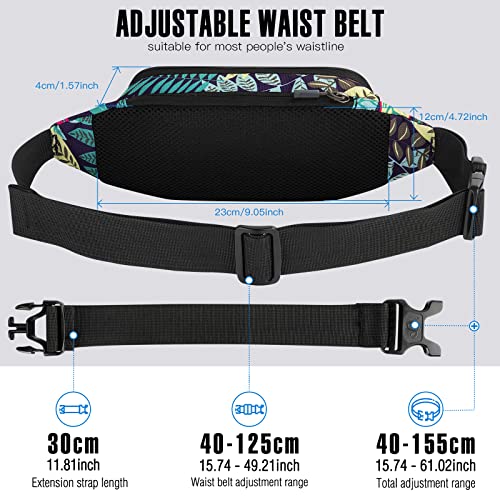 WATERFLY Fanny Pack Waist Bag: Small Hip Pouch Bum Bag Fannie Pack Phanny Fannypack Waistpack Bumbag Beltbag Sport Slim Fashionable for Jogging Hiking Hiker Woman Man - color: Blue Leaves