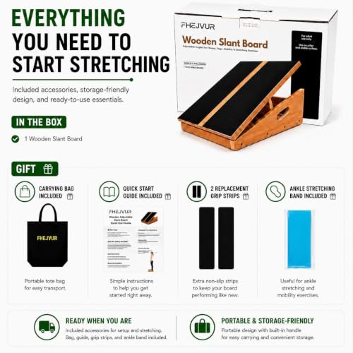 Adjustable Wooden Slant Board for Calf Stretching, 5 Angles