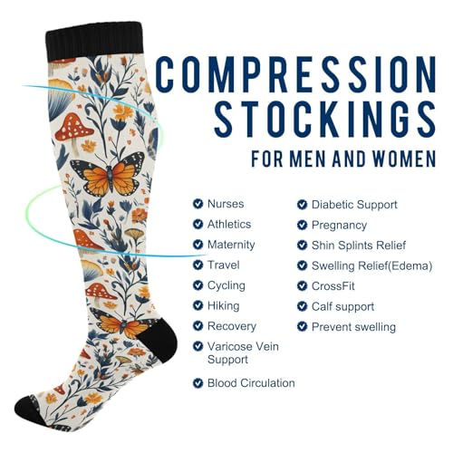 Snowflake Red Christmas Compression Sock for Women Men Funny Support Knee High Socks Running,Nurses,Travel - color: Butterfly Mushrooms