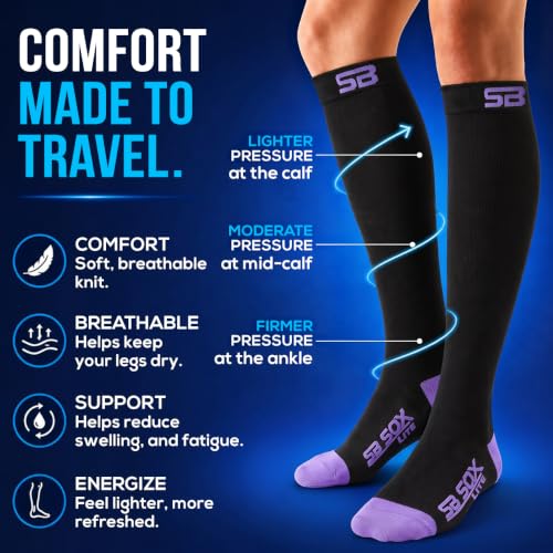 SB SOX Lite Compression Socks for Flying (15–20 mmHg) - color: Black/Purple, size: S/M