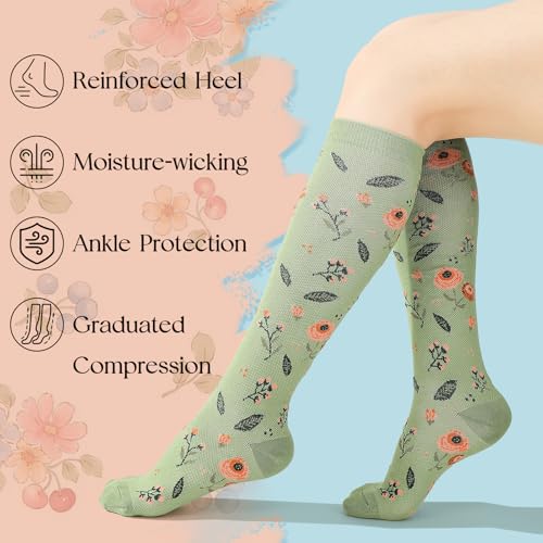 6 Pairs Compression Socks for Women Men - color: Floral