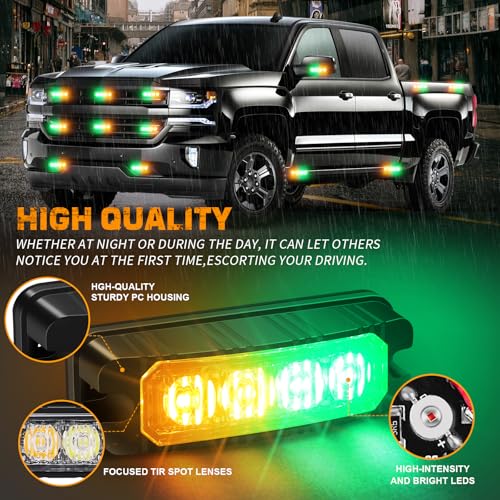 XRIDONSEN 8PCS Sync Truck Grill Lights 32 LED Green Amber Strobe Lights - color: Amber/Green