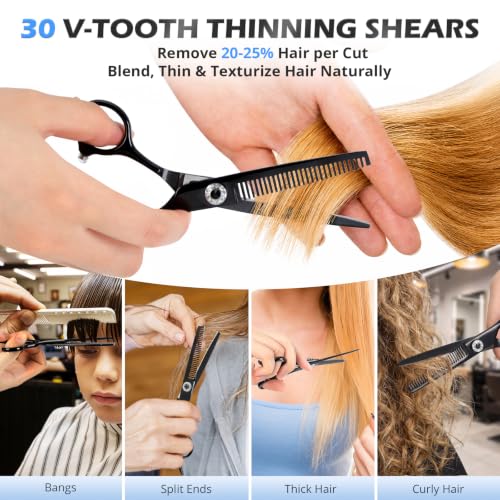 21Pcs 440C Hair Cutting Scissors Kit, Hair Scissors & Thinning Scissors Set - color: Black