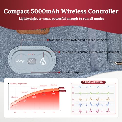 Red Light Therapy Wrap with Heat and Vibration, 660nm Red Plus 850nm and 940nm Near Infrared, Cordless 5000mAh Controller, 30‑Min Auto‑Off, for Knee Elbow Shoulder (Space Gray-1-PACK) - size: Space Gray-1-PACK
