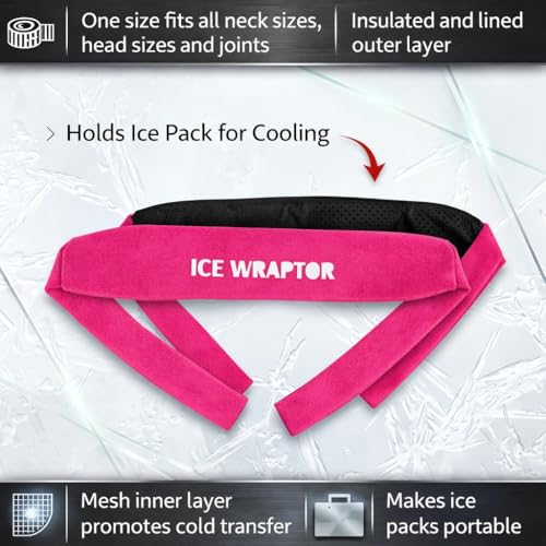 ICE WRAPTOR Cooling Bandana Neck Wrap, Pink+6 Reusable Ice Packs, Snap - size: Pink Wrap + 6 Inserts