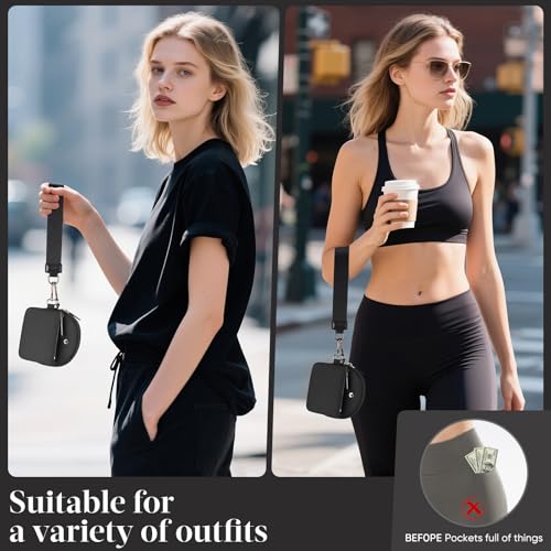 VUTUXA KeyChain Wallet Wristlet For Women Mini Zip Dual Pouch Coin Purse - color: black+black