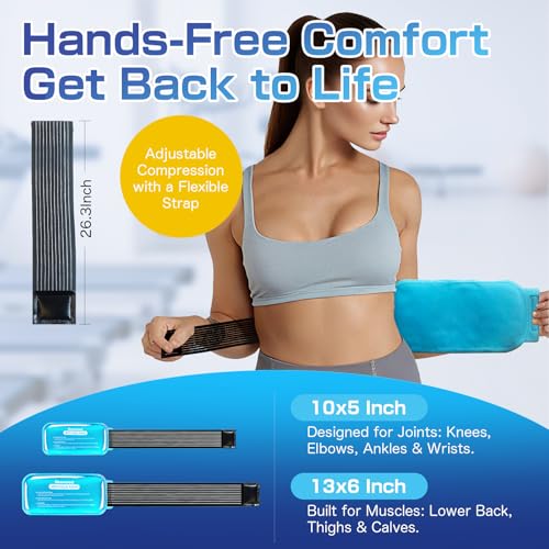 Ice Packs for Injuries Reusable 2-Pack Hot Cold Gel Pack with Strap Medium - color: Blue, size: Medium 10 x 5 Inch