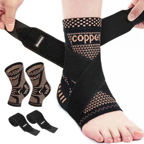 INDEEMAX Ankle Brace for Women & Men, Ankle Compression Sleeve Support Copper Infused Ankle Brace for Sprained Ankle, Plantar Fasciitis Sports, Achilles Tendonitis Pain Relief, Copper Black, M - color: Copper Black, size: Medium