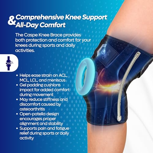 Caspe 1 Pack Knee Brace for Women & Men – Adjustable Knee Brace for Pain Relief with Patella Gel Pad & Side Stabilizers & Compression Straps – ACL, Meniscus Tear, Arthritis, Running Support