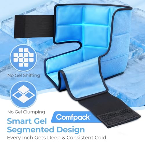 Comfpack Ankle Foot Ice Pack Wrap for Pain Relief with Segmented Design & Shin Splint Relief with Compression & Ice Pack for Injury Reusable Leg Ice Pack Wrap Around Calf