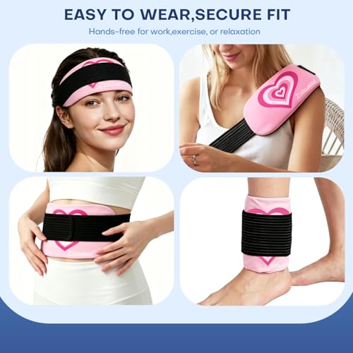 Gel Ice Packs for Injuries Reusable 2 Packs Hot Cold Gel Wrap with Strap - color: Pink-2 Pack-medium