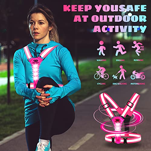 West Biking Running Reflective Vest, Light Up Vest for Night Walking, Night-Workers,Rechargeable Night Gear for Runners - color: Pink