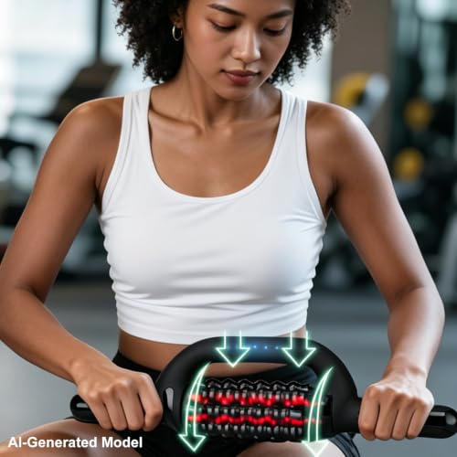 Electric Rolling Massager with Red Light, 6-Speed Percussive Massage Roller for Muscle Recovery, Rechargeable Rolling Massager with Hands-Free Base, for Arm, Back, Abdomen Leg & Foot
