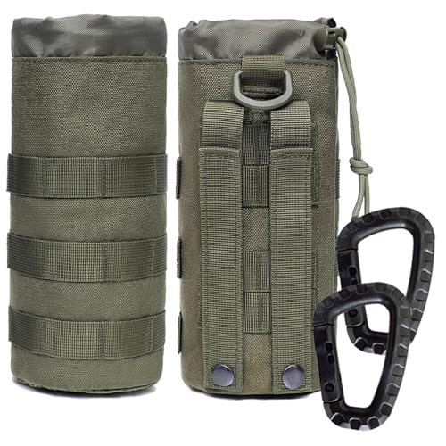 Water Bottles Pouches - 1000D Tactical Molle Drawstring 32OZ Hydration Carrier Bag - color: 2 Pack Green