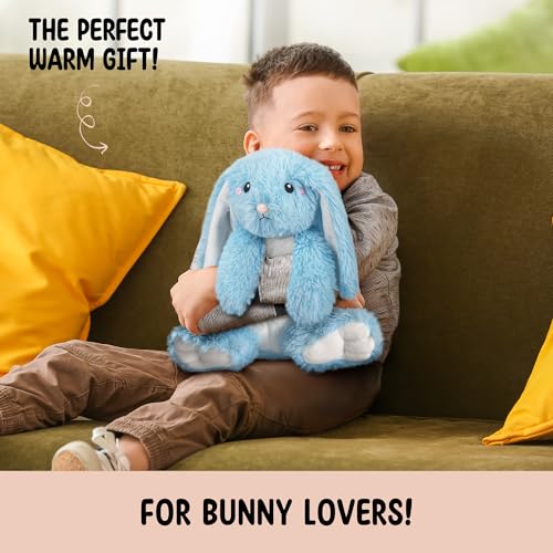 Bunny Microwavable Stuffed Animal – 1.5 lb Unscented Heating Pad Plush, Soft Cozy Bunny Toy for Relaxation and Comfort, Gift for Women, Girls, Adults & Kids by Happy Fuel, Blue - color: Blue Bunny