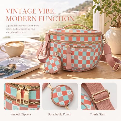 Makes Checkered Crossbody Bag Bum Bag for Women with Pouch - color: Trired Checkered