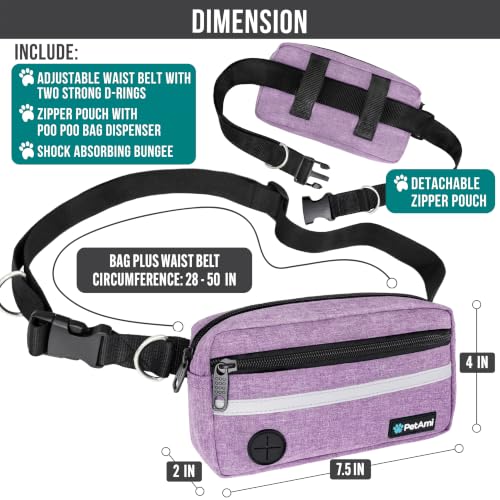 PetAmi Hands Free Dog Leash Waist Belt Bag Fanny Pack, Double, Purple - color: Purple, size: 2 Leashes