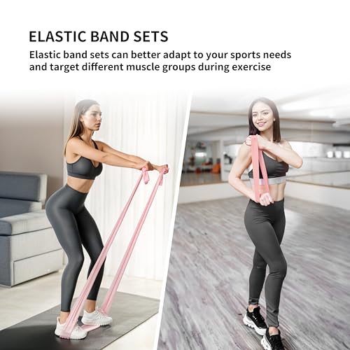 PROIRON Latex Resistance Bands Set 2-in-1, 6.6FT/4.9FT, for Pilates, Rehab - color: Pink/6.6FT+2FT/Light